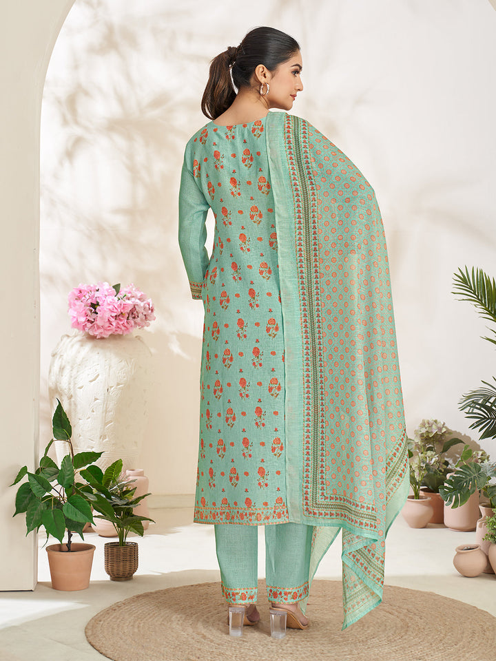 Soft Aqua Floral Print Suit Set