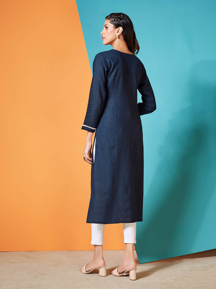 Navy Blue Linen Kurti