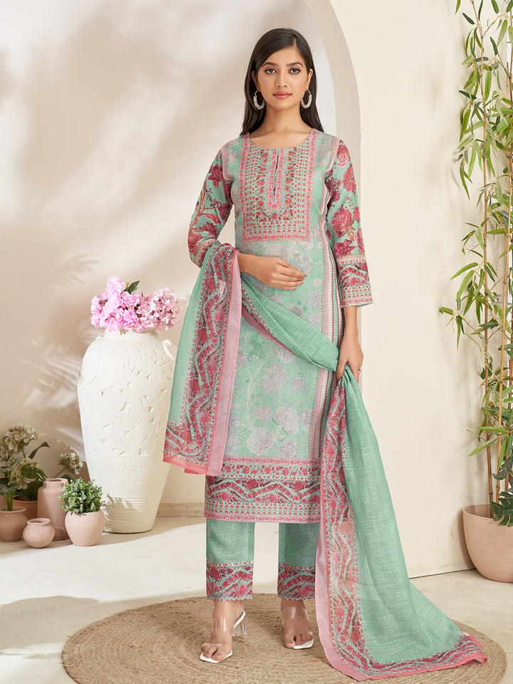 Mint Green Floral Print Suit Set