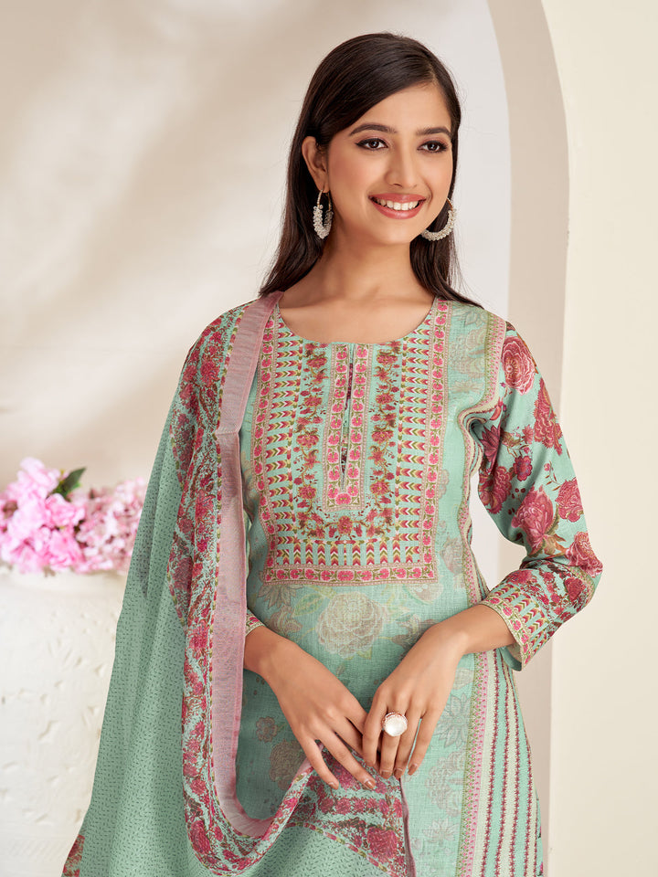 Mint Green Floral Print Suit Set