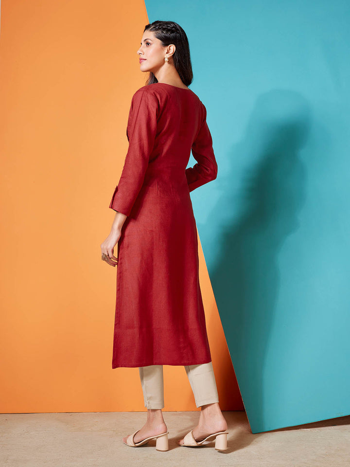 Brick Red Linen Kurti