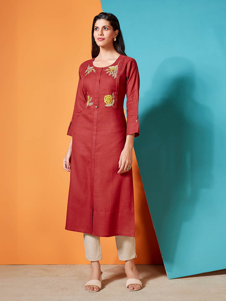 Brick Red Linen Kurti