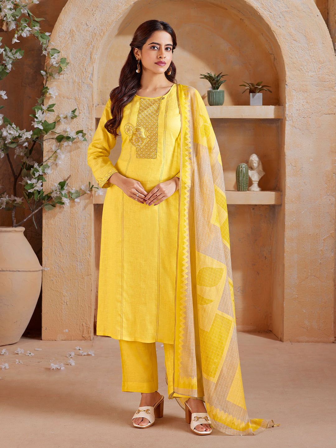 Lemon Yellow Linen Suit Set