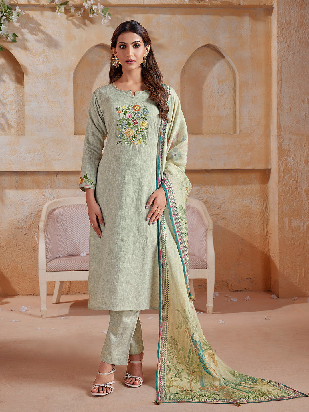 Muted Green Linen Suit Se