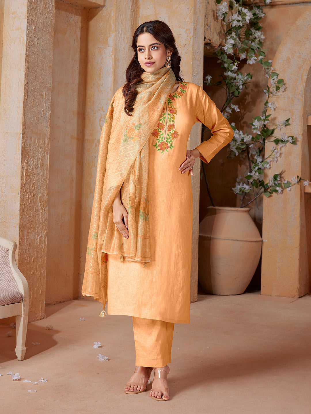 Peach Linen Suit Set