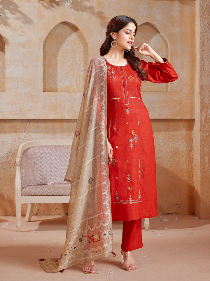 Orange Linen Suit Set