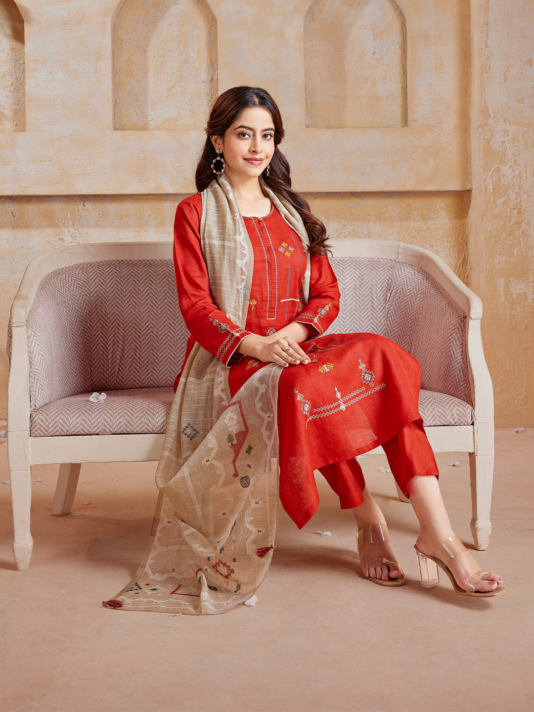 Orange Linen Suit Set