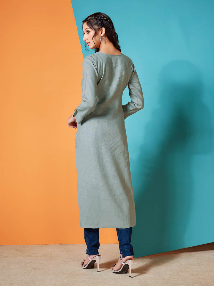 Steel Grey Linen Kurti