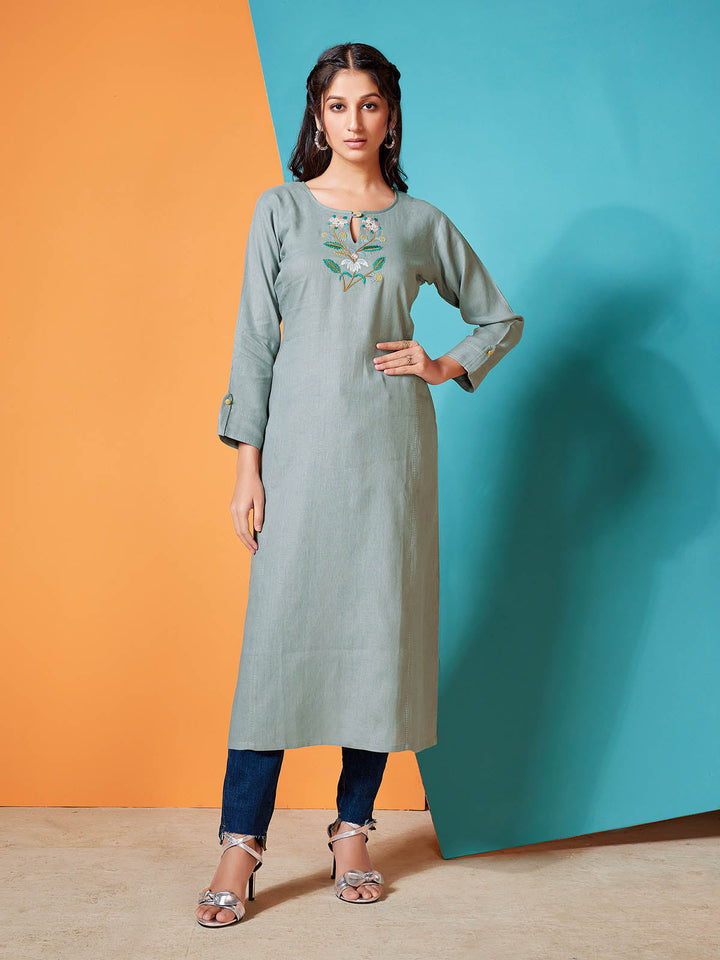 Steel Grey Linen Kurti