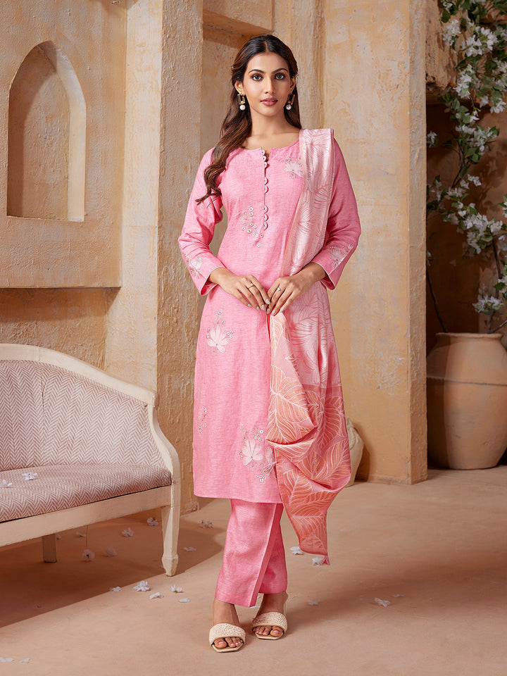 Soft Pink Linen Suit Set
