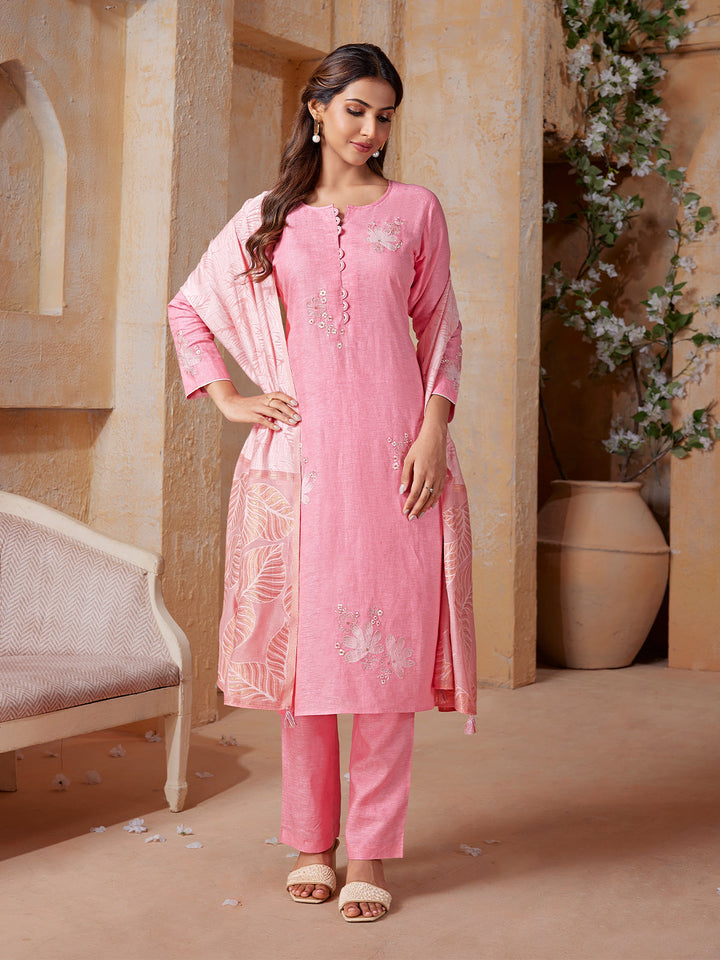 Soft Pink Linen Suit Set