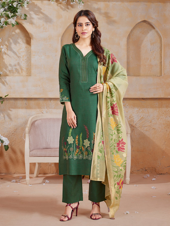 Forest Green Linen Suit Set