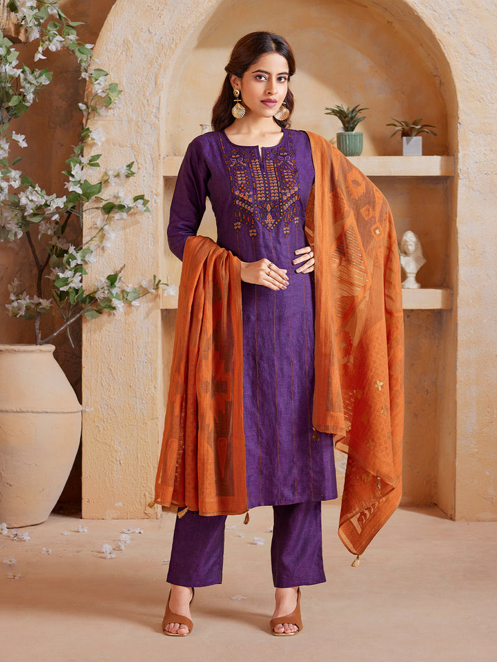 Purple Linen suit Set