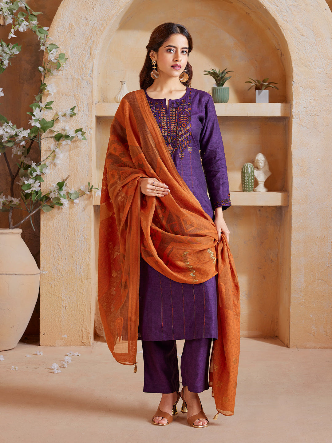 Purple Linen suit Set