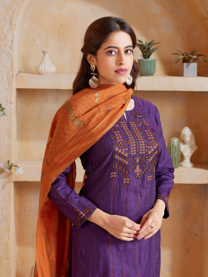 Purple Linen suit Set