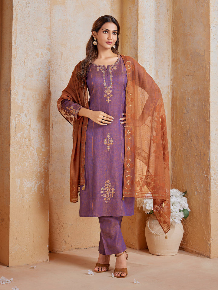 Purple Linen Suit Set