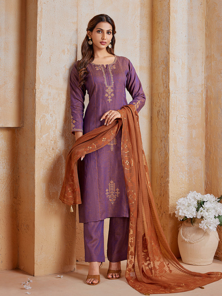 Purple Linen Suit Set