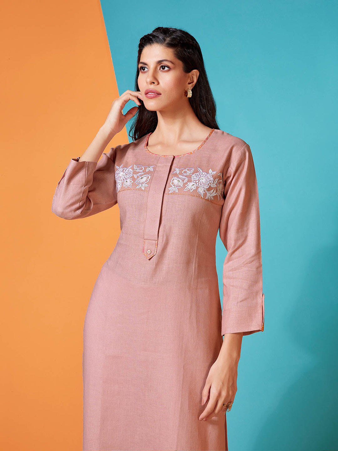 Blush Peach Linen Kurti