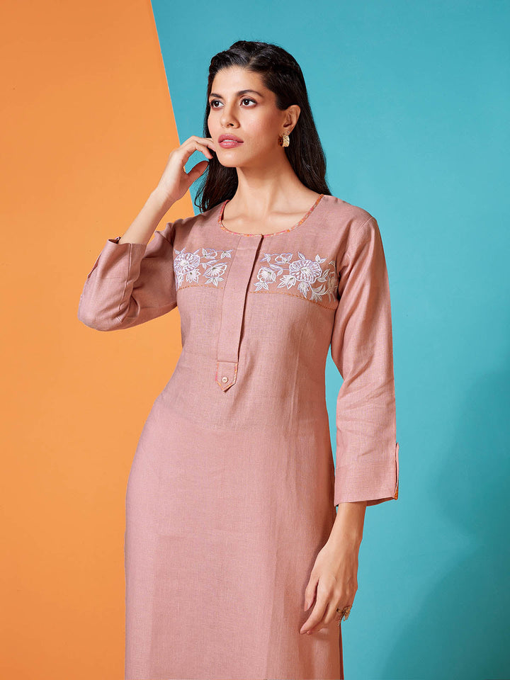 Blush Peach Linen Kurti