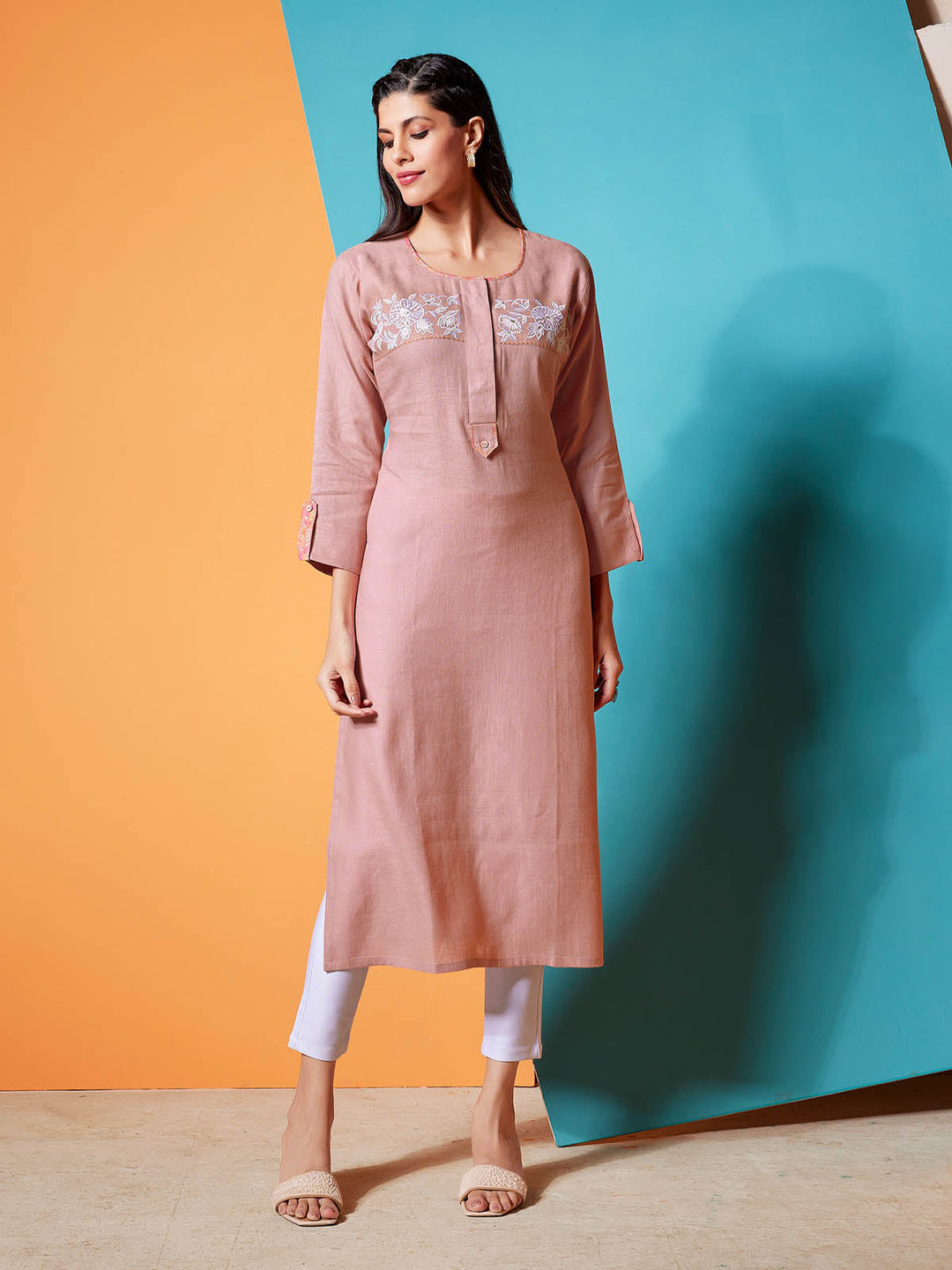 Blush Peach Linen Kurti