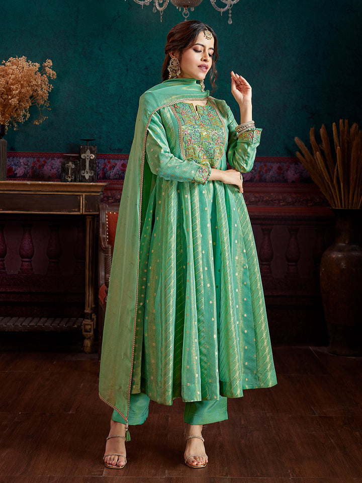Mint Green Jacquard Anarkali Set
