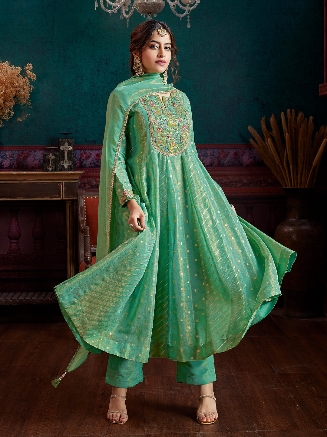 Mint Green Jacquard Anarkali Set