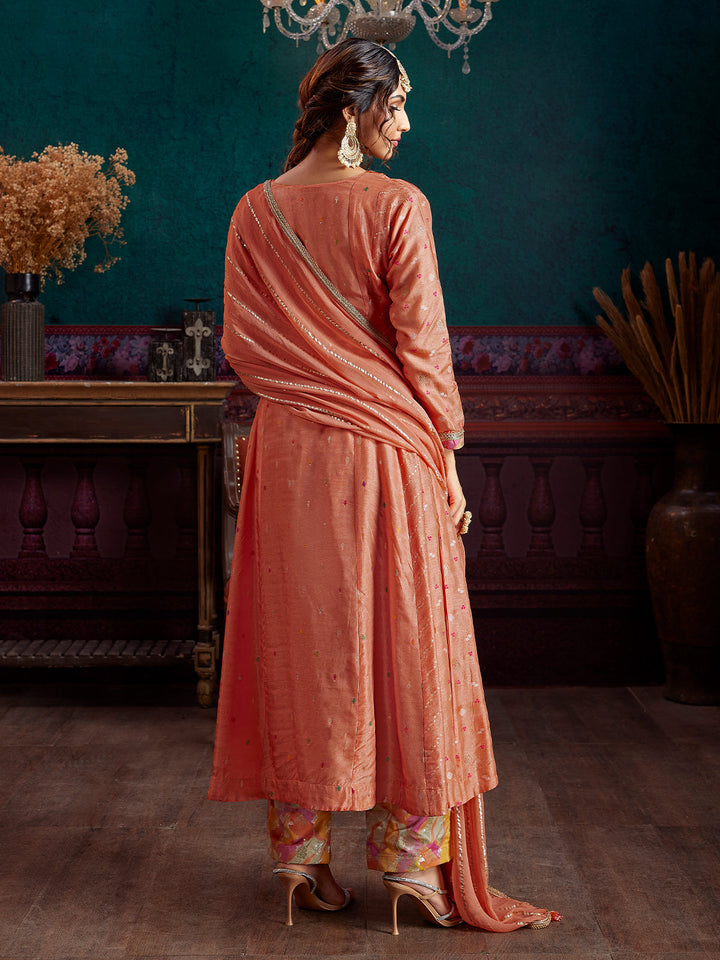 Orange Jacquard Anarkali Set