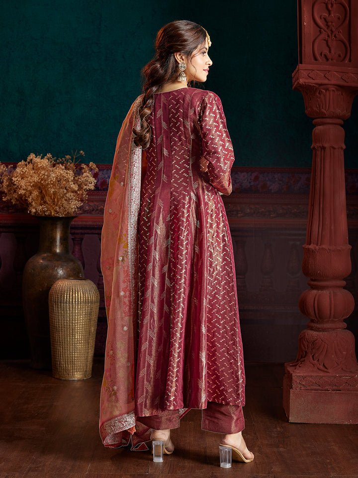 Wine Red Jacquard Anarkali Set