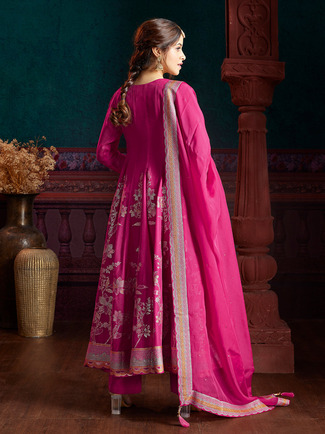 Pink Jacquard Anarkali Set