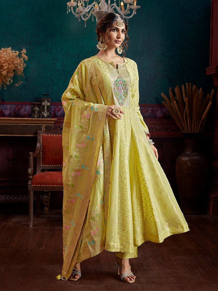 Yellow Jacquard Anarkali Set