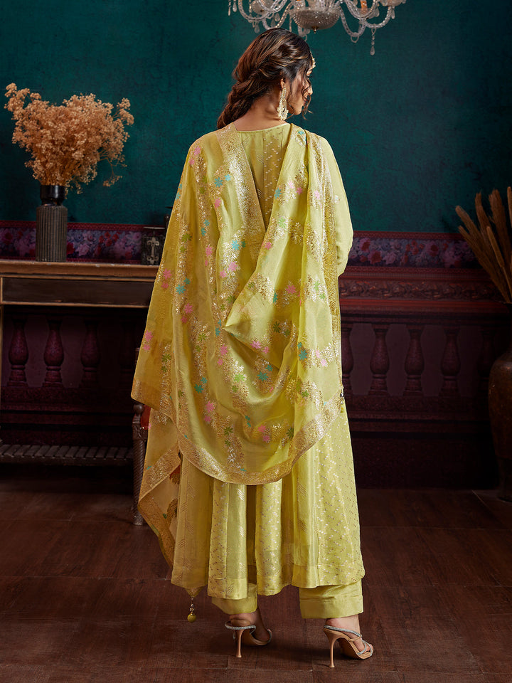 Yellow Jacquard Anarkali Set