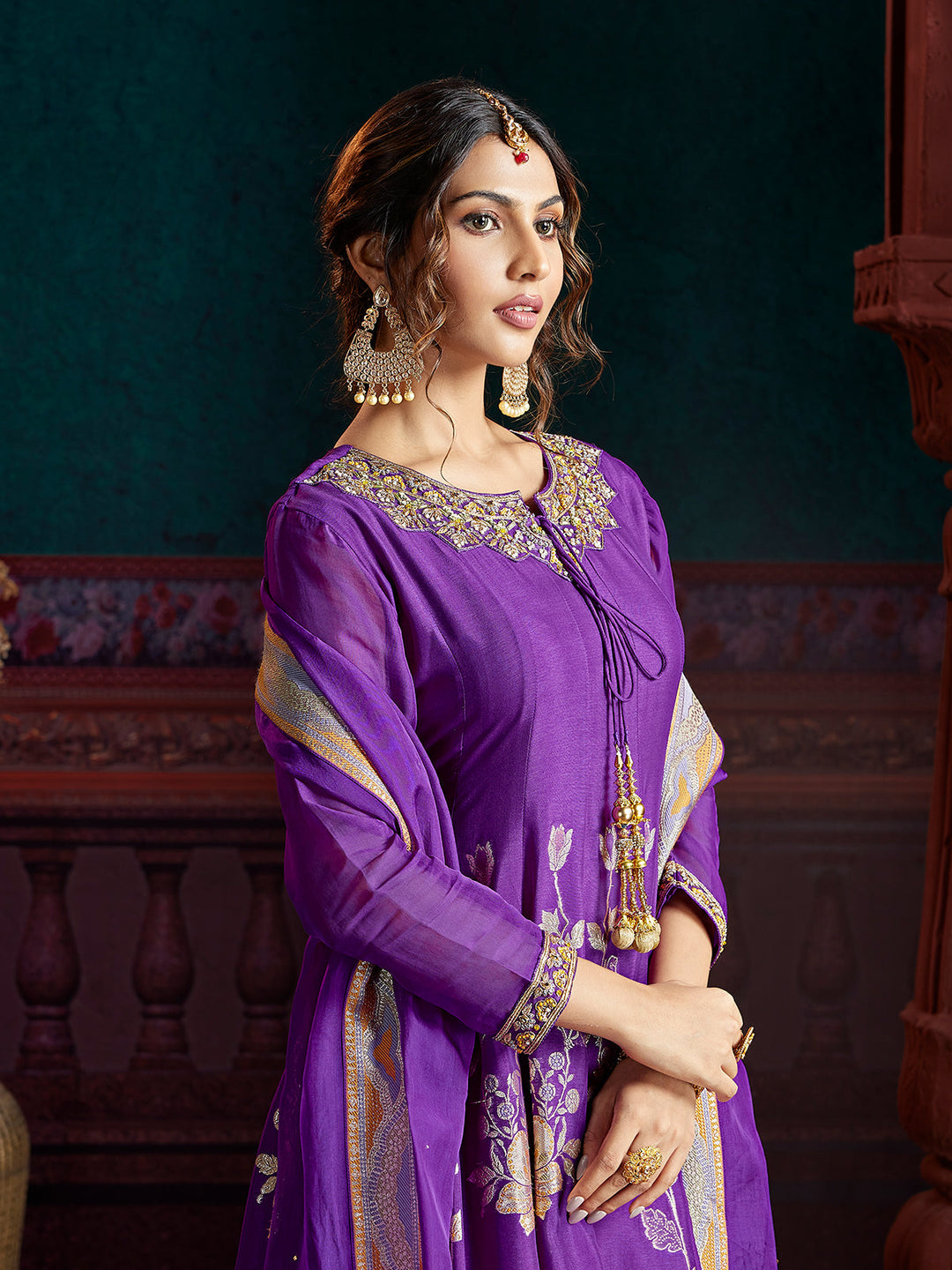 Purple Jacquard Anarkali Set