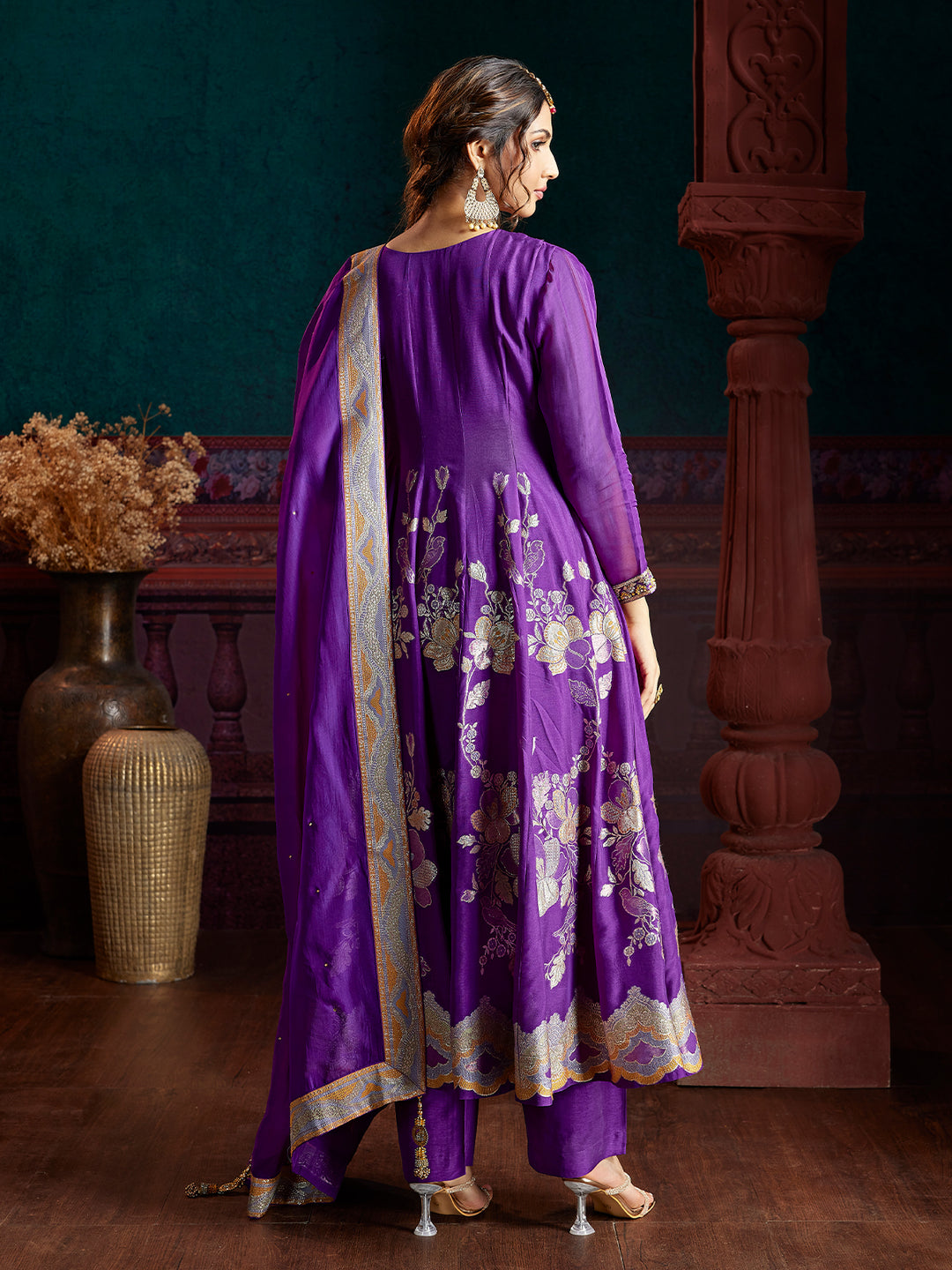 Purple Jacquard Anarkali Set