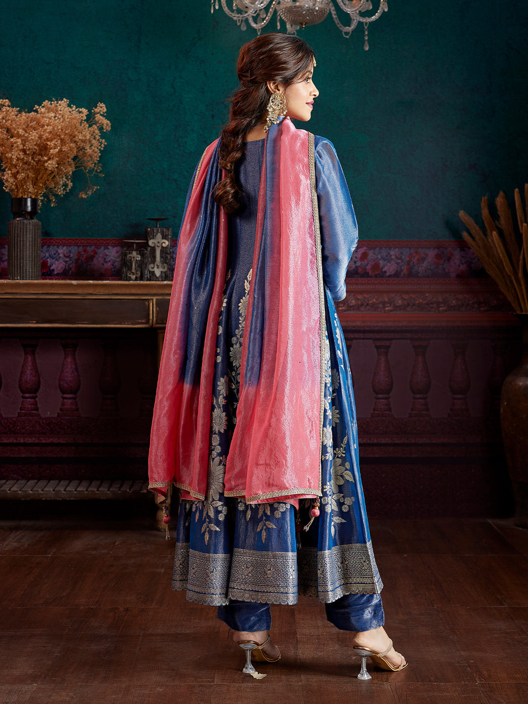 Blue Jacquard Anarkali Set