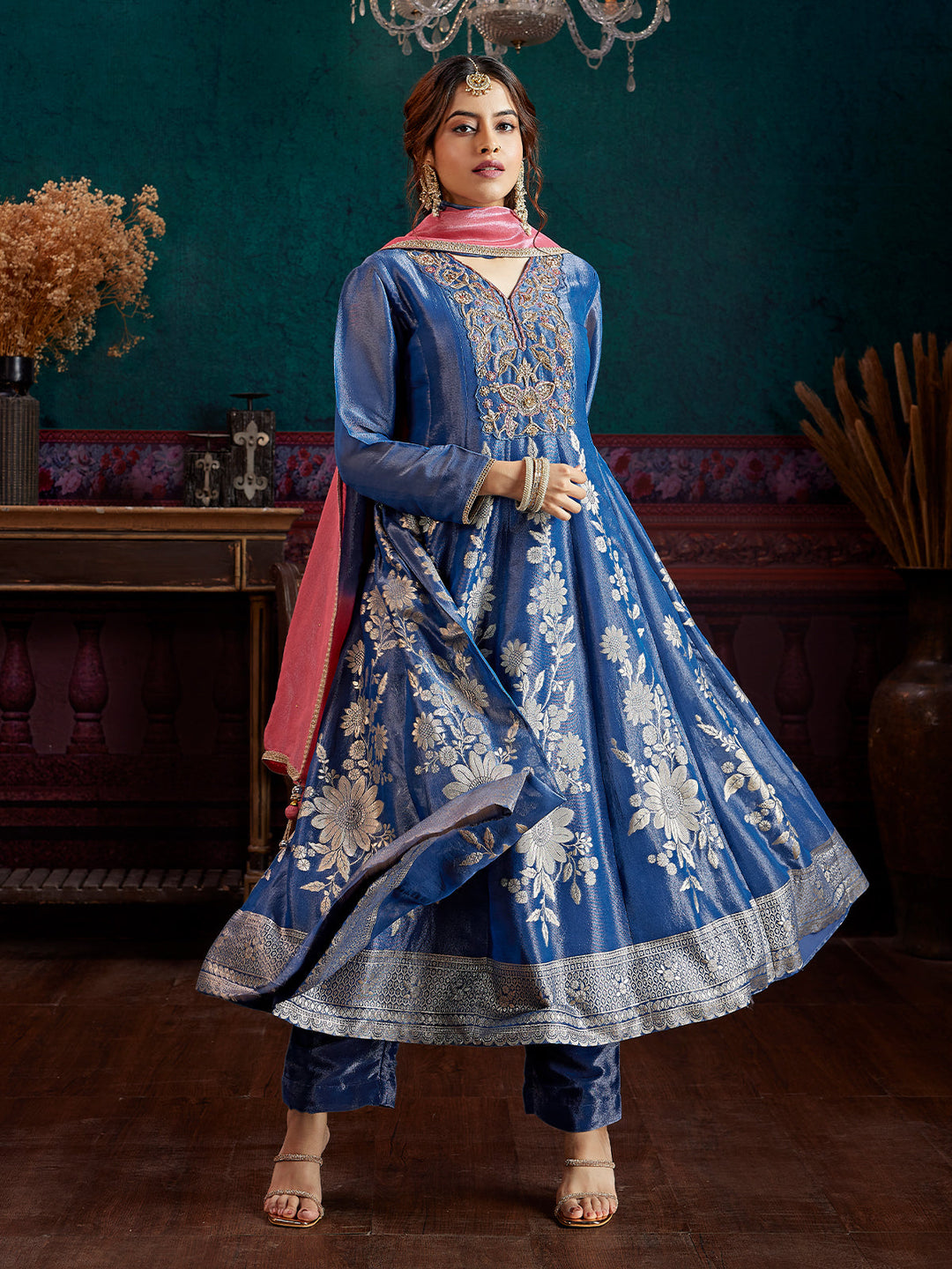 Blue Jacquard Anarkali Set