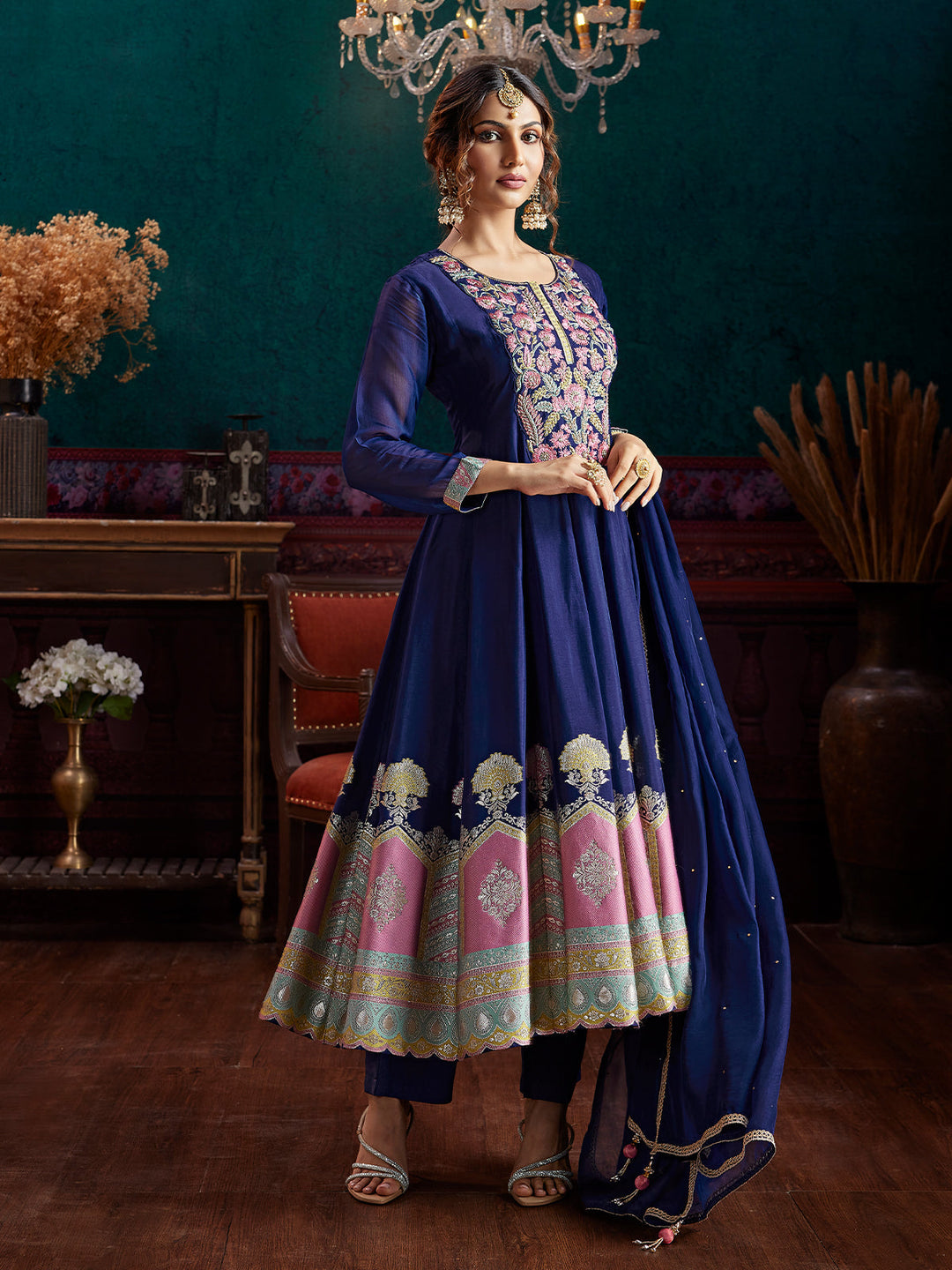 Blue Jacquard Anarkali Set Dressline Fashion Blue Jacquard Anarkali Set Dressline Fashion