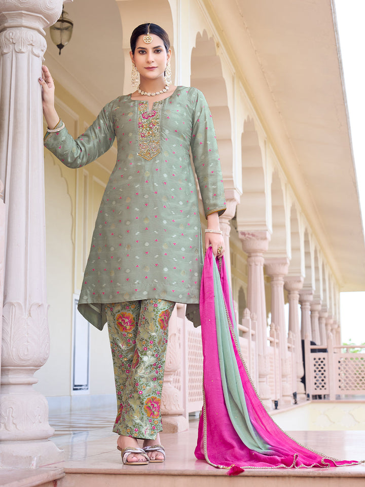 Grey Jacquard Suit Set