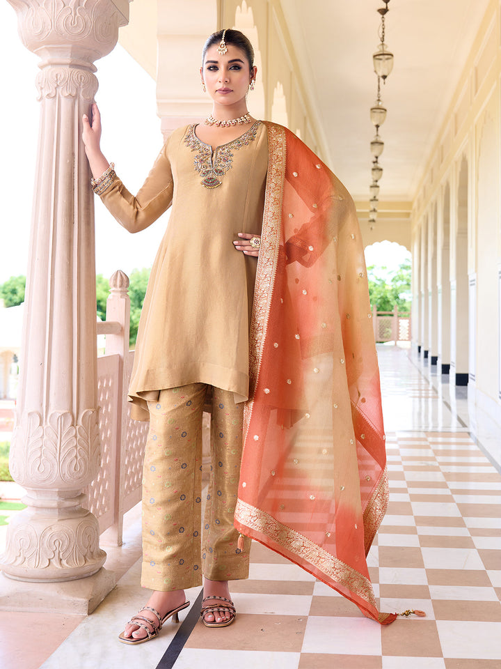 Beige Jacquard Suit Set