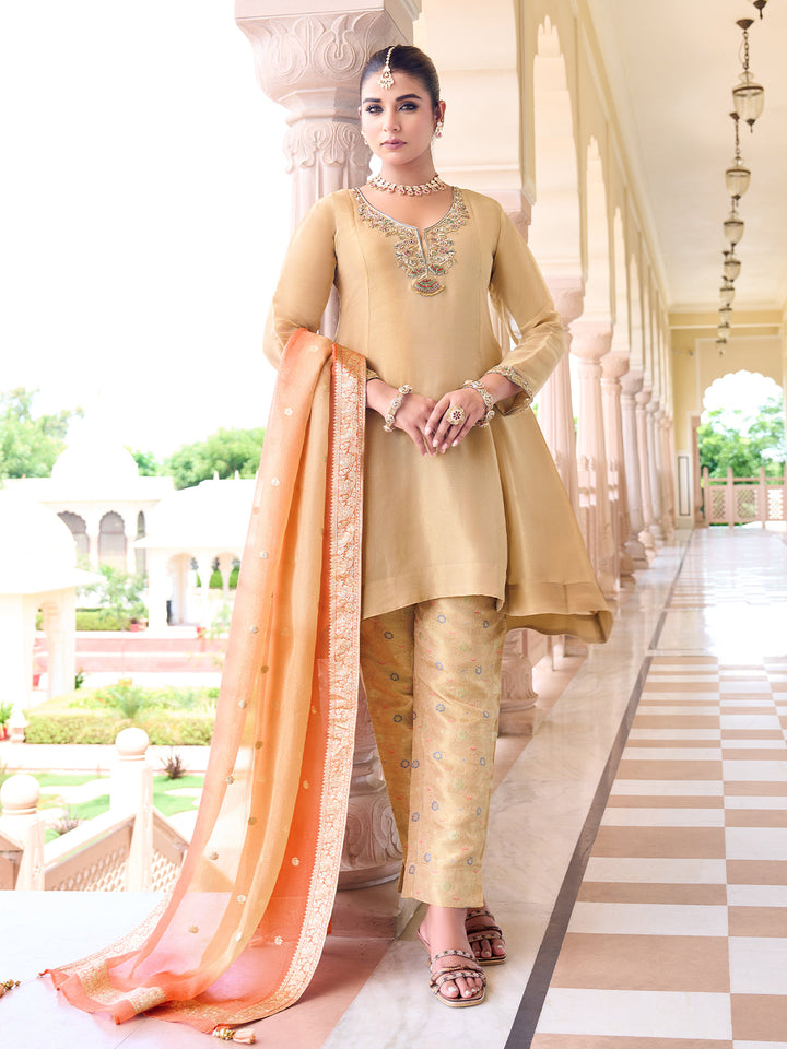 Beige Jacquard Suit Set