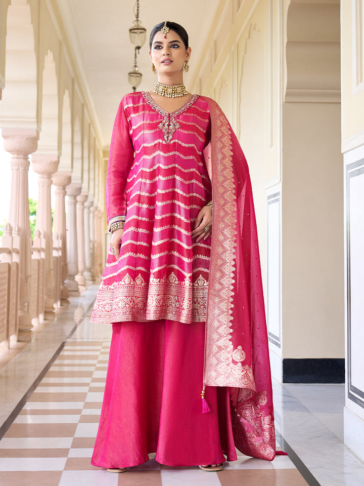 Pink Jacquard Sharara Set