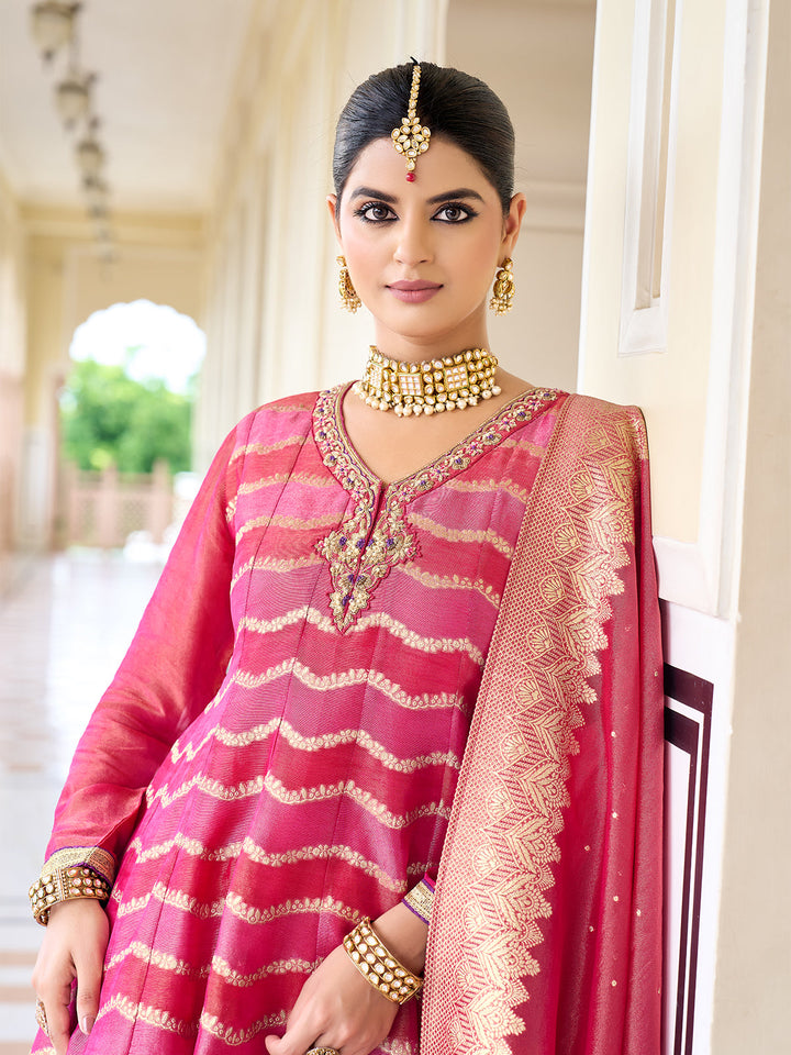 Pink Jacquard Sharara Set