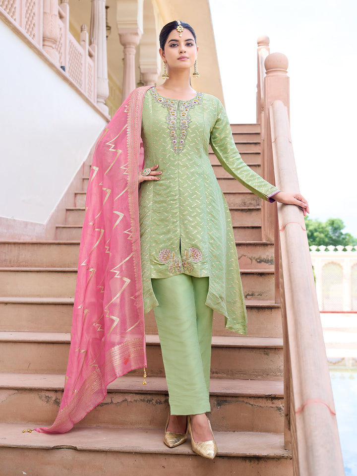 Mint Green Jacquard Suit set