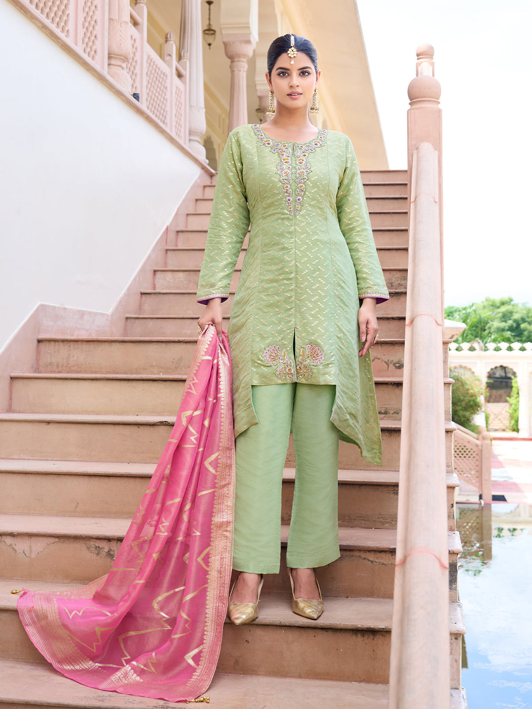 Mint Green Jacquard Suit set