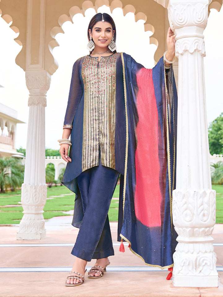 Blue Jacquard Suit Set