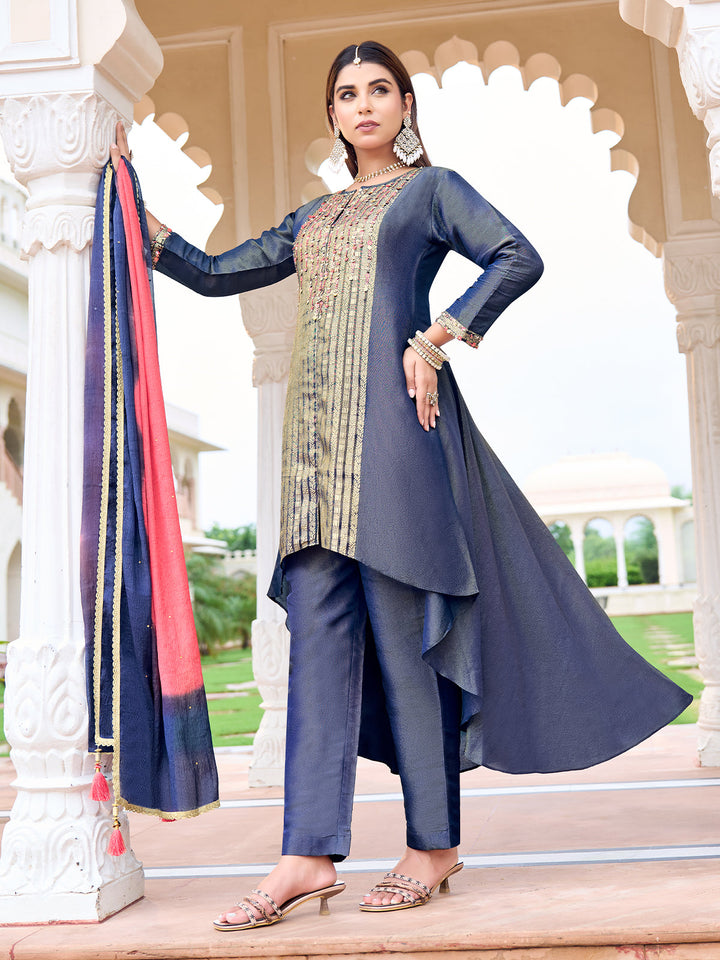 Blue Jacquard Suit Set