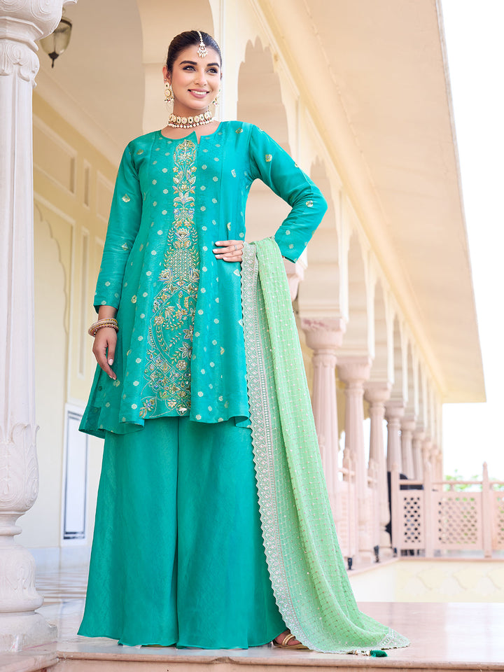Turquoise Jacquard Sharara Set