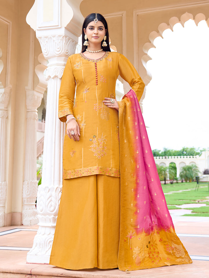 Mustard Yellow Jacquard Palazzo Set