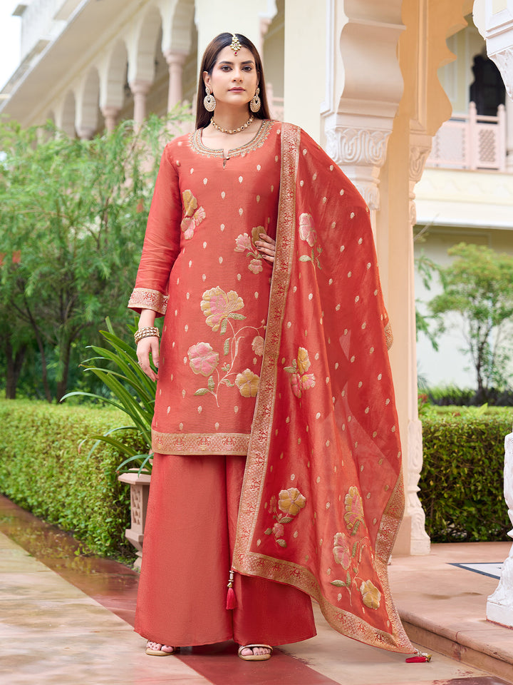 Orange Jacquard Palazzo Set