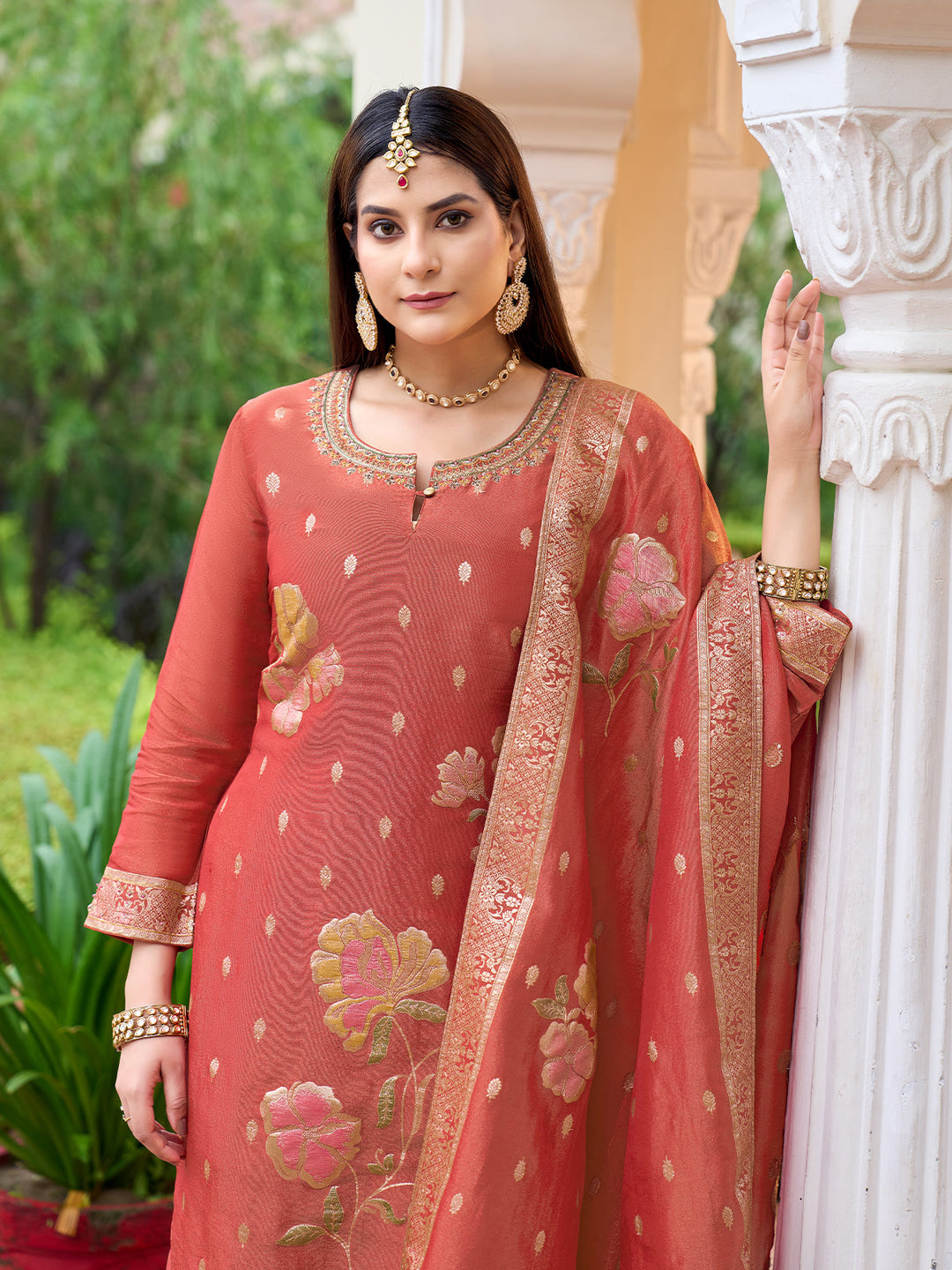 Orange Jacquard Palazzo Set