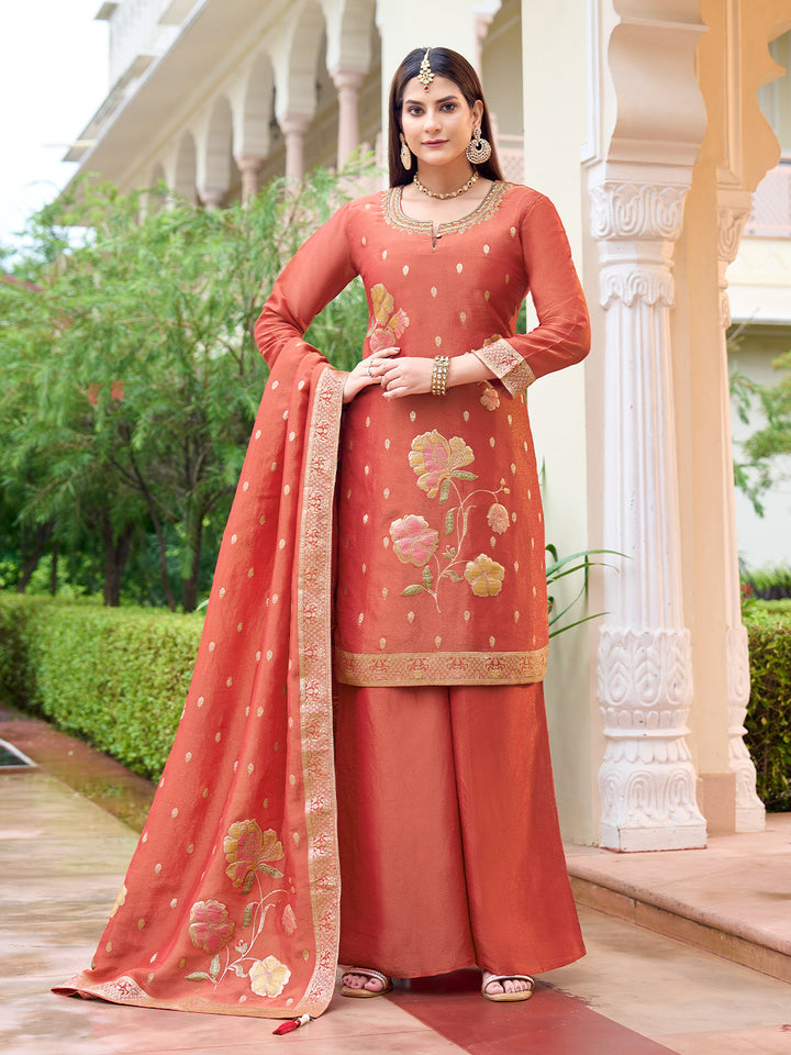 Orange Jacquard Palazzo Set